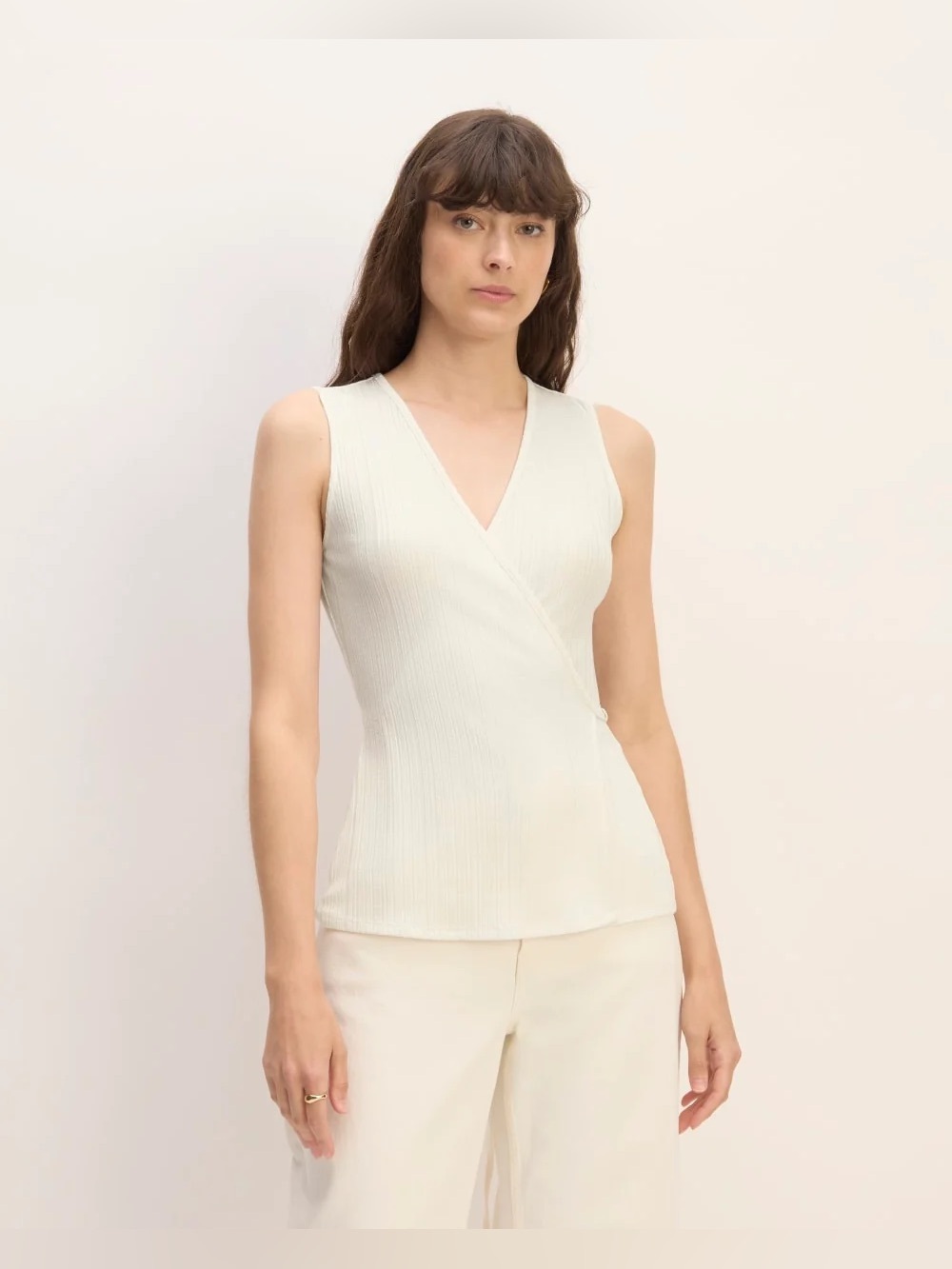 Everlane Rib wrap top in bone ivory cotton